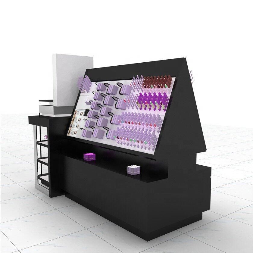 Creative Cosmetic Display Stand With Retail Shelves Makeup Shop Counter For Sale