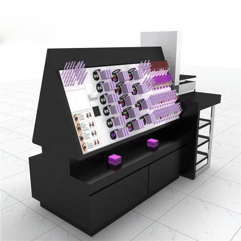 Creative Cosmetic Display Stand With Retail Shelves Makeup Shop Counter For Sale