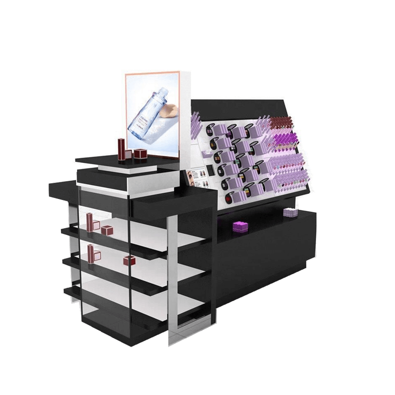 Creative Cosmetic Display Stand With Retail Shelves Makeup Shop Counter For Sale