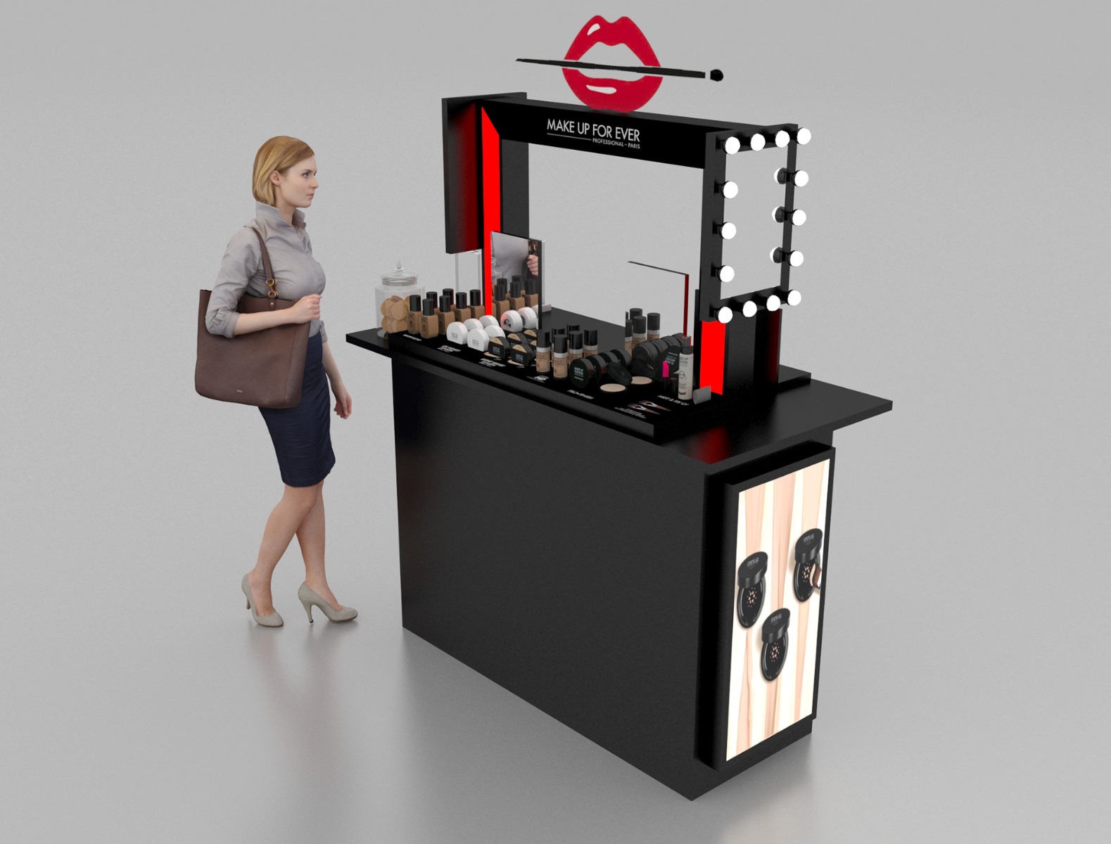 Custom Cosmetic Counter Design Retail Cosmetic Display Stand And Showcase Cabinet