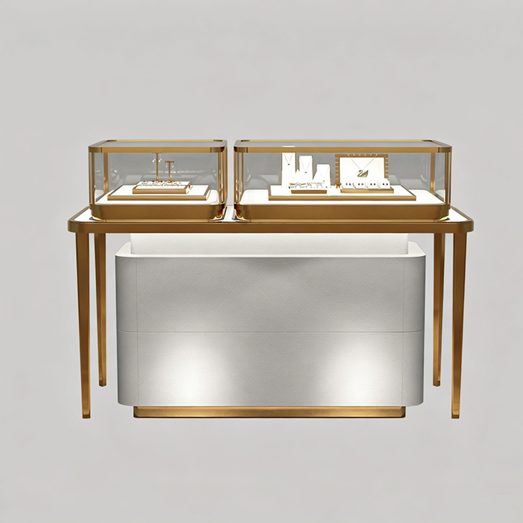 Customized display case for a luxury jewelry and watch boutique featuring modern, new design elements
