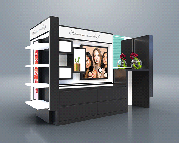 Black Floor Standing Cosmetic Display Rack Custom Cosmetic Counter Design Mall Retail Counter