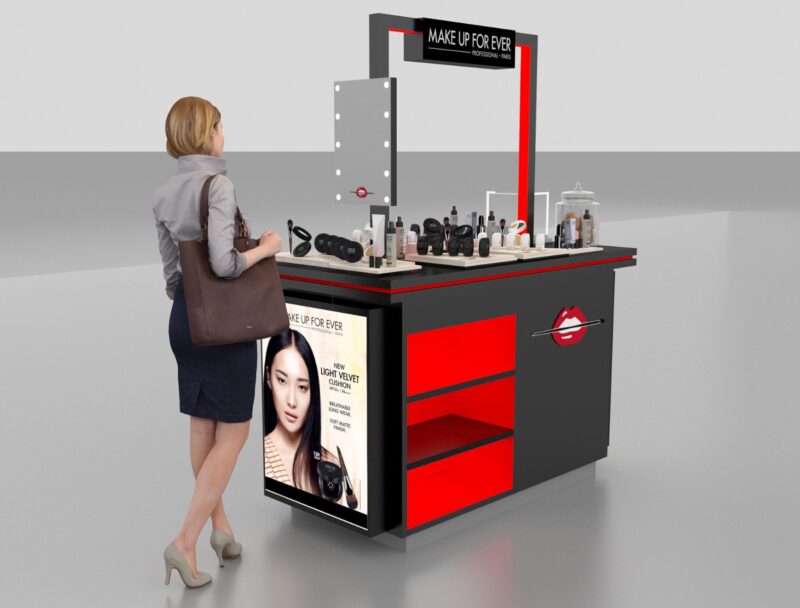 Custom Cosmetic Counter Design Retail Cosmetic Display Stand And Showcase Cabinet