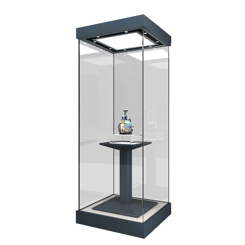 Museum Glass Showcase Tall Collection Display Case Professional Pedestal Cabinet