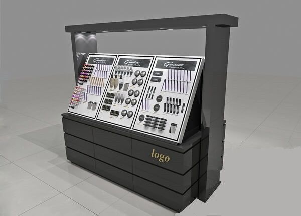 Black Paint Baking Cosmetic Display Stand With Storage Cabinet