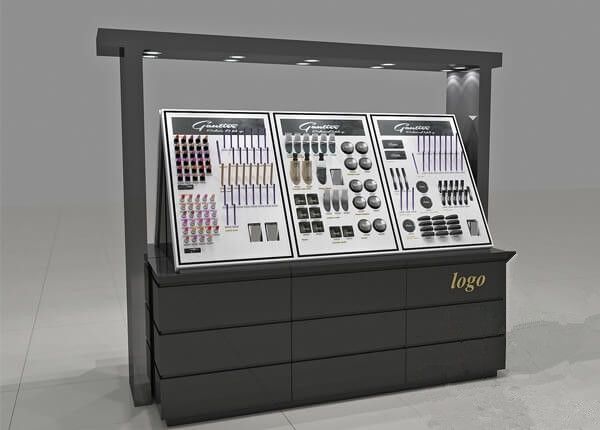 Black Paint Baking Cosmetic Display Stand With Storage Cabinet