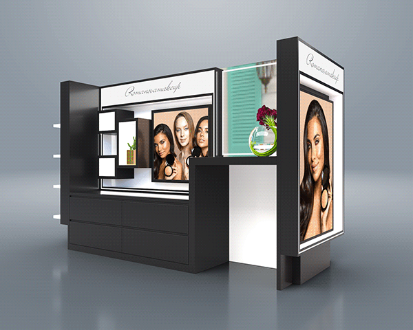 Black Floor Standing Cosmetic Display Rack Custom Cosmetic Counter Design Mall Retail Counter
