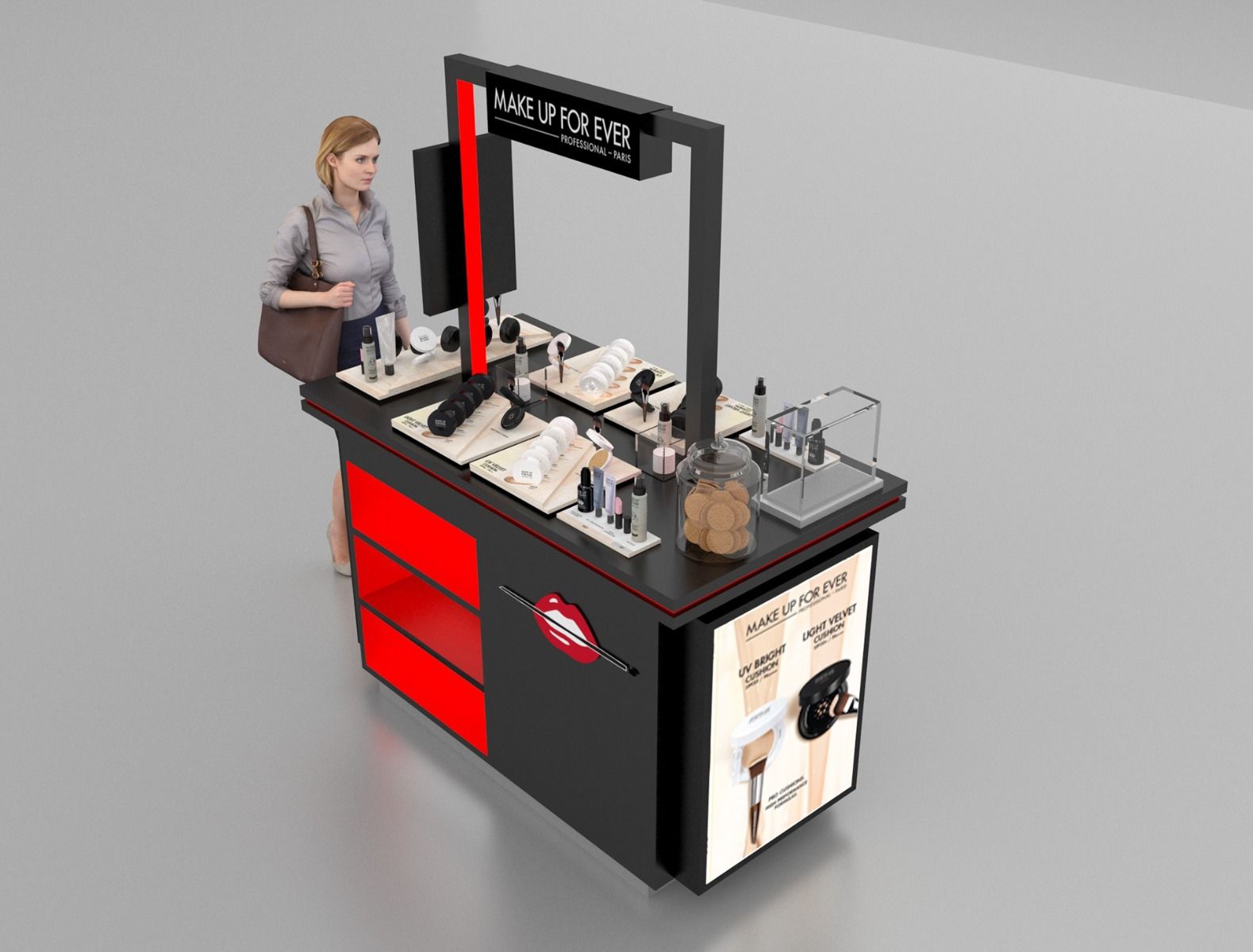 Custom Cosmetic Counter Design Retail Cosmetic Display Stand And Showcase Cabinet