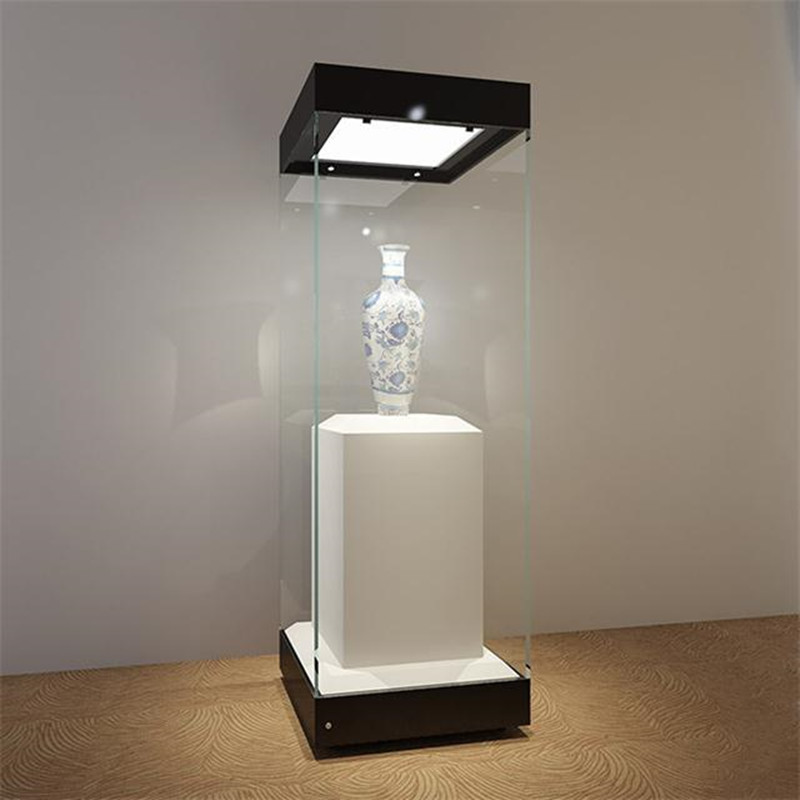 Museum Glass Showcase Tall Collection Display Case Professional Pedestal Cabinet