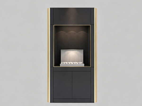 watch store, exclusive elegant LED light timepiece wall vitrine, bespoke collector storage, illuminated display fixture