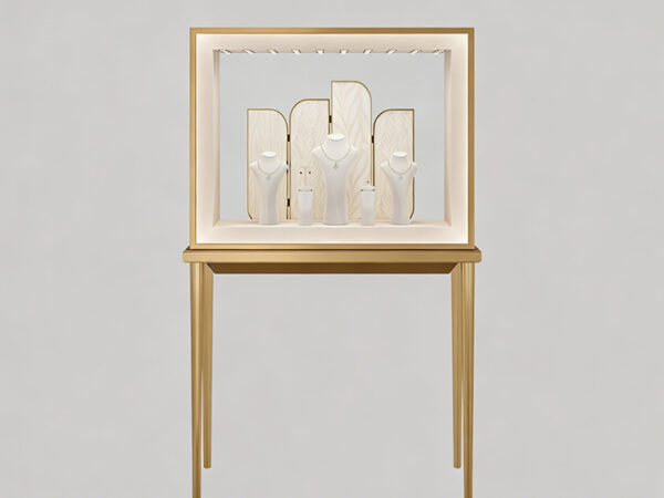 jewelry display case, upright glass jewelry showcase, luxury watch display cabinet, store window front presentation