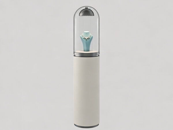 glass case display, luxurious jewelry display case, high-end jewelry showcase front view
