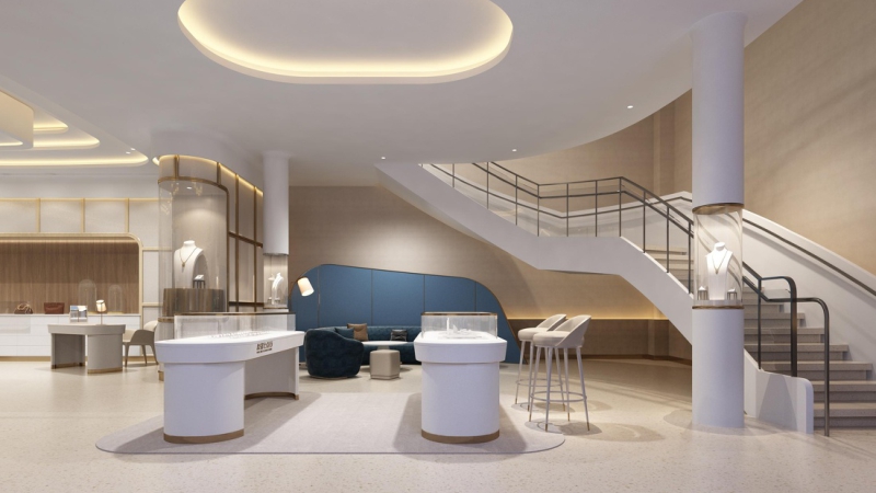 Showcase cabinet solutions for a UK luxury jewelry chain, featuring custom jewelry display cases, retail showcases, and one-stop store design by Lilin.