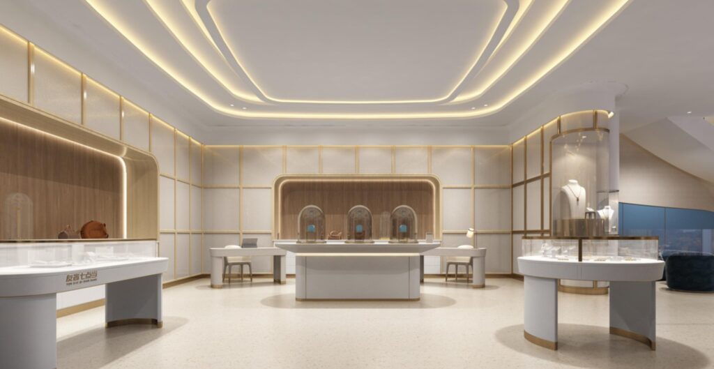 Showcase cabinet and retail display solutions for UK jewelry stores, including jewelry counter display, jewelry display stands for retail, and wall mounted display case options.