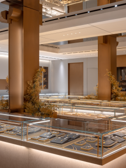 LED lighting inside a jewelry display cabinet